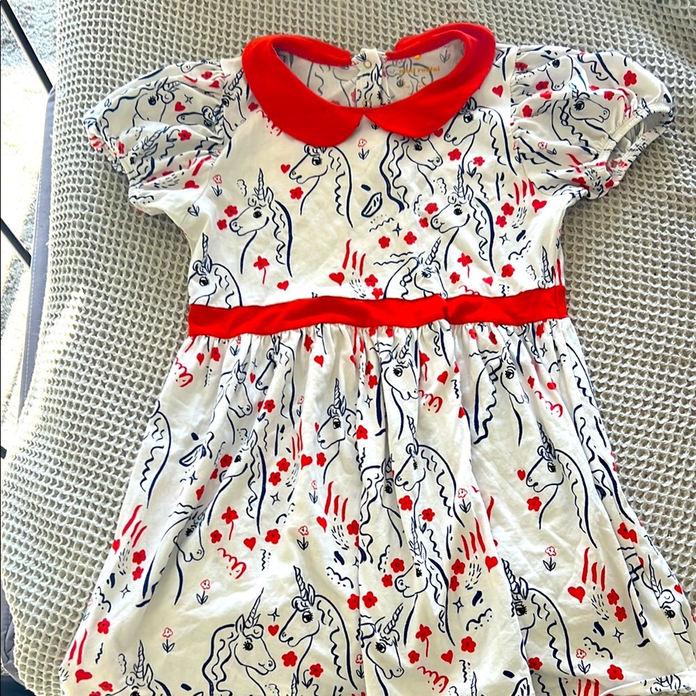 Mini Rodini Red and White Unicorn Print Dress